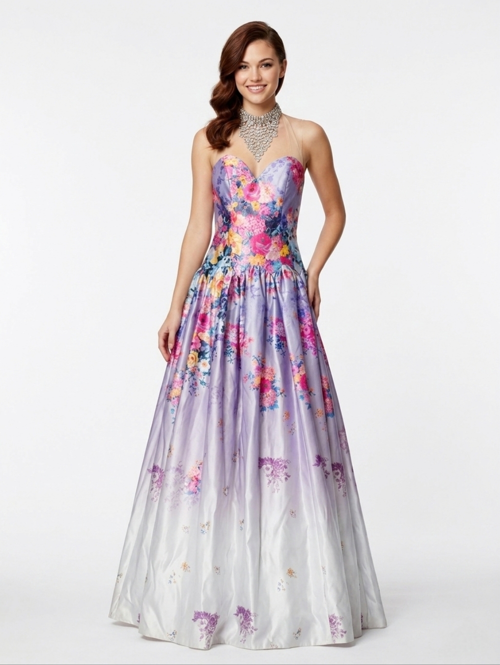 NEW Jovani Purple Floral Jeweled Halter Ball Gown Size 4